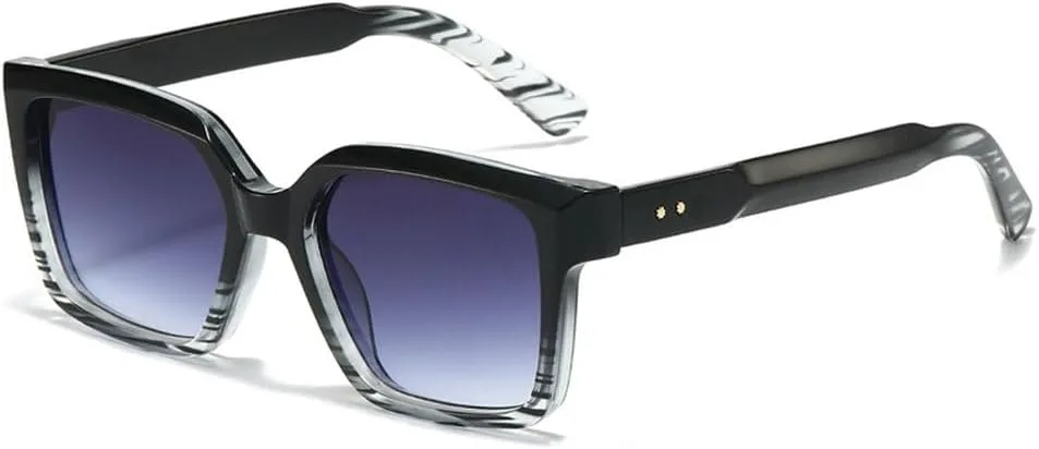 

Квадратные солнцезащитные очки для женщин, защита от УФ-излучения UV400, ретро-стиль, заклепки, градиентные солнцезащитные очки для мужчин SKFGNX, Black Stripe Gray