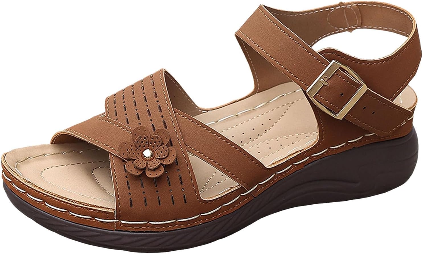 

Женские удобные сандалии Удобные сандалии на танкетке с платформой для ходьбы Ортопедические сандалии с поддержкой свода стильные повседневные сандалии с открытым носком и регулируемым ремешком на липучке Generic, коричневый