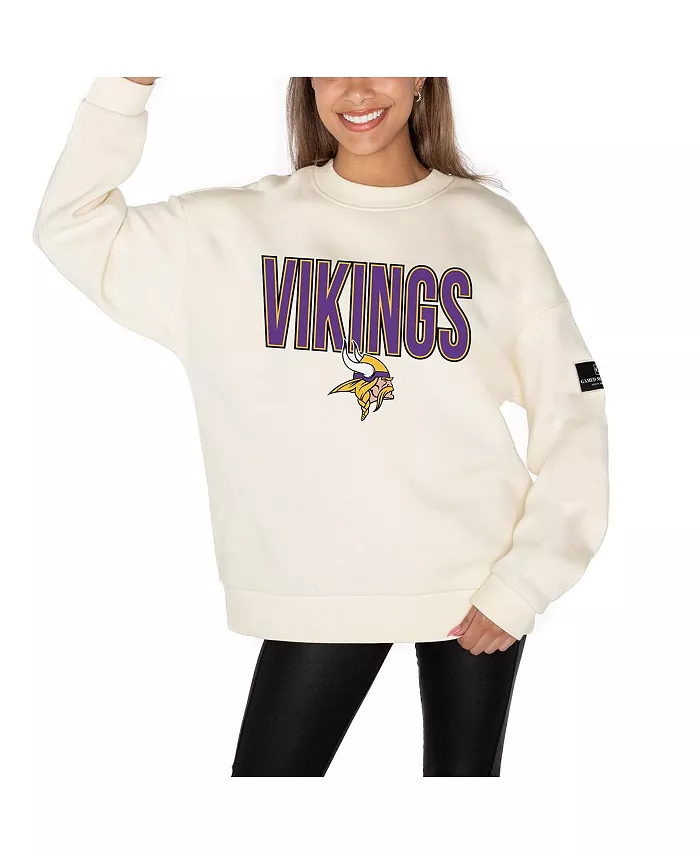 

Женская кремовая флисовая толстовка Minnesota Vikings Premium с открытыми плечами Gameday Couture