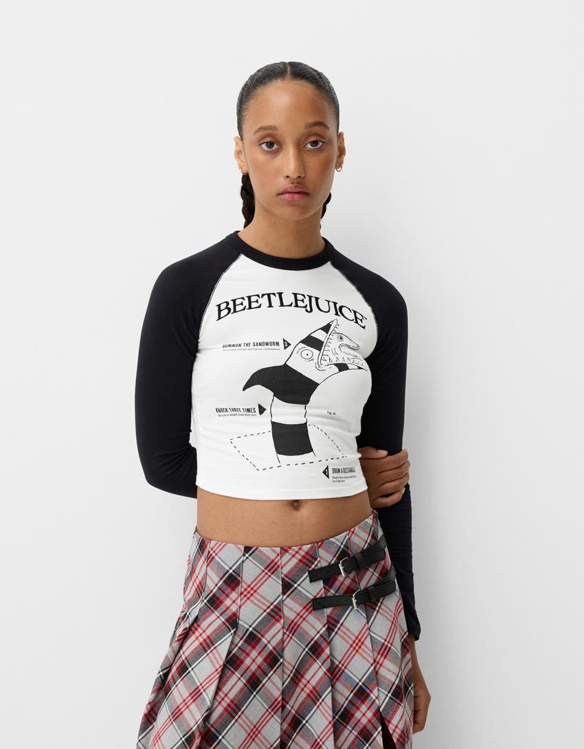 

Футболка с длинным рукавом beershka x beetlejuice Bershka, белый