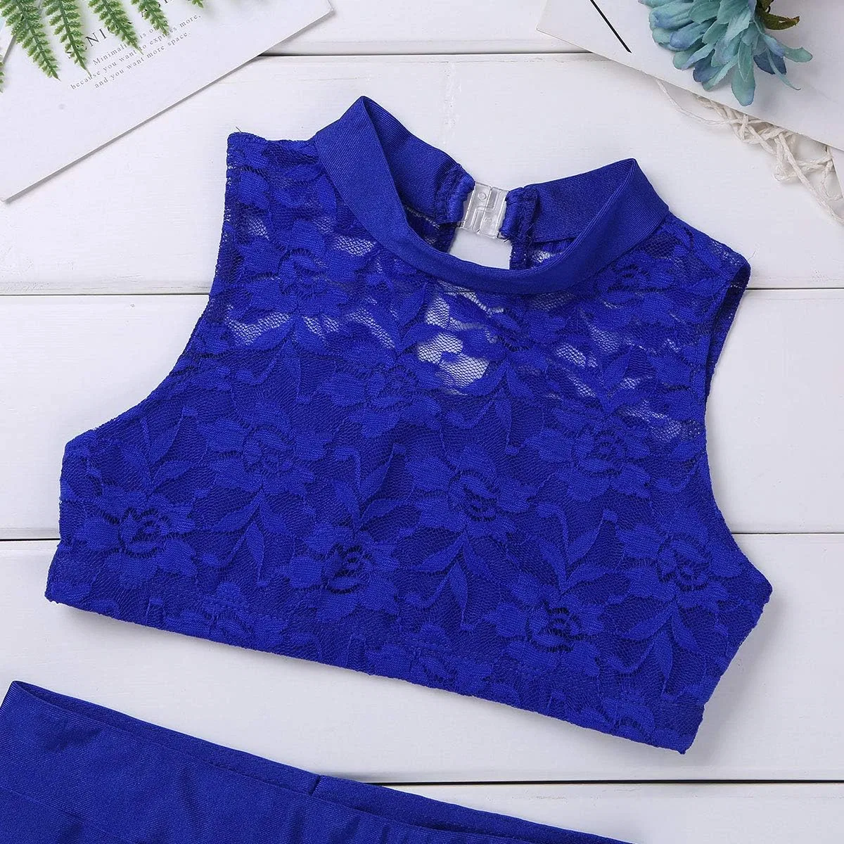 Детский спортивный комплект из топа и шорт, inlzdz, Blue Turtleneck Lace — фото 2