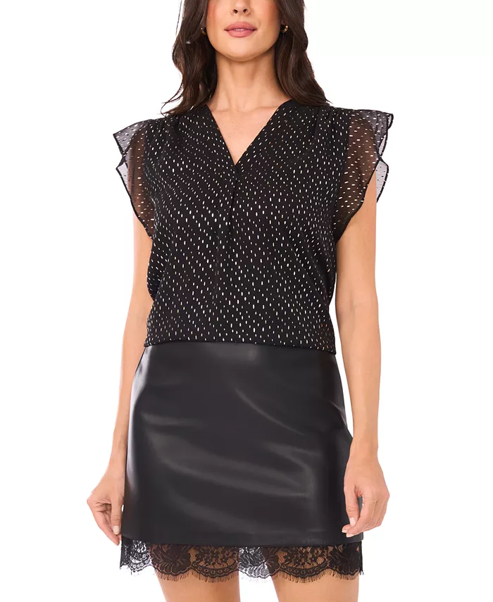 

Женский топ с V-образным вырезом и рукавами-фонариками Vince Camuto, черный