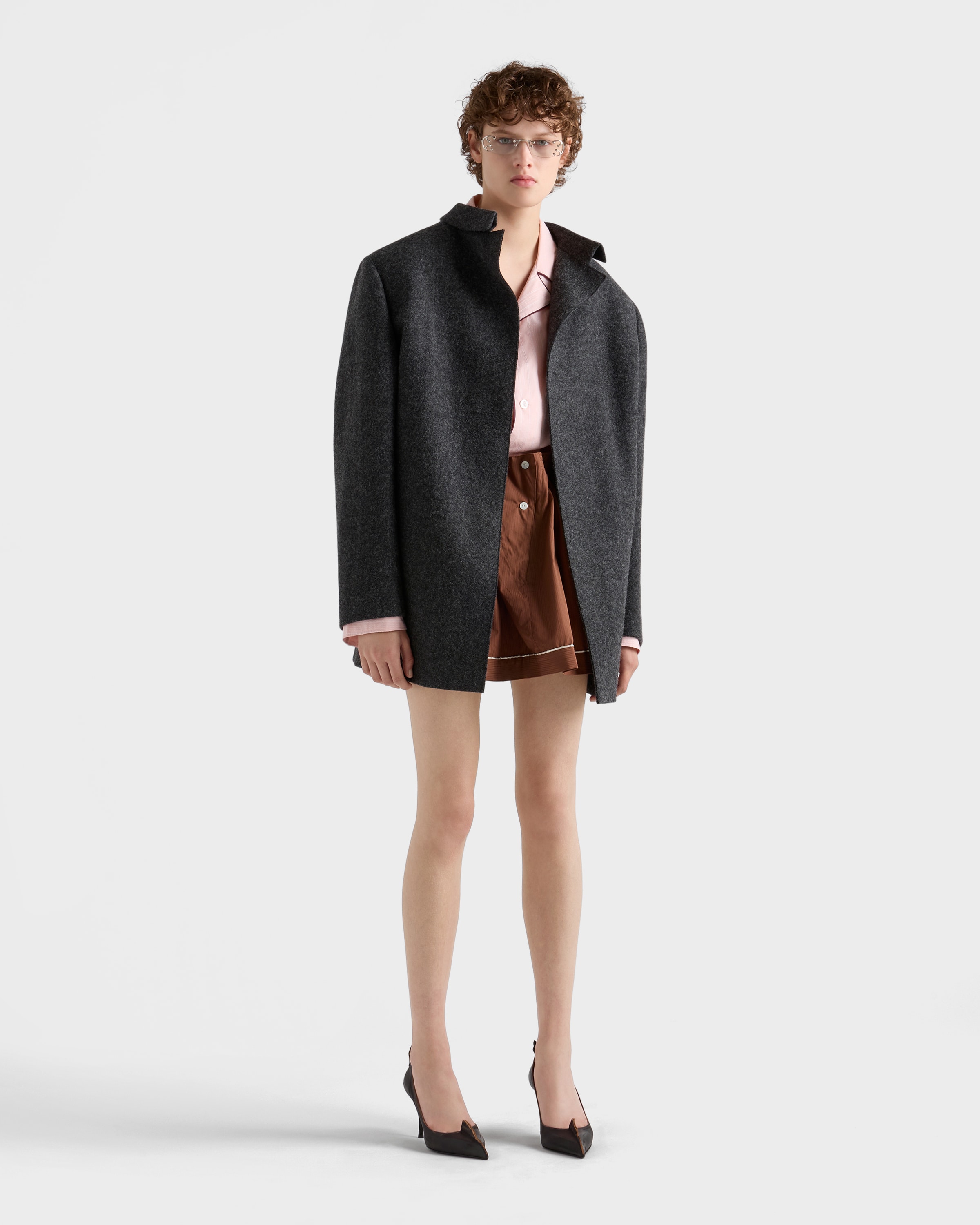 Однобортный жакет из шерсти шетландских овец Prada, грифельно-серый — фото 2