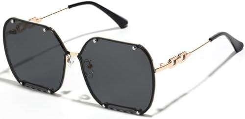 

Квадратные солнцезащитные очки в крупной оправе для женщин и мужчин, модные панк-очки с цепочкой и заклепками, солнцезащитные очки с защитой от УФ-излучения UV400 MTZJH, Black Grey