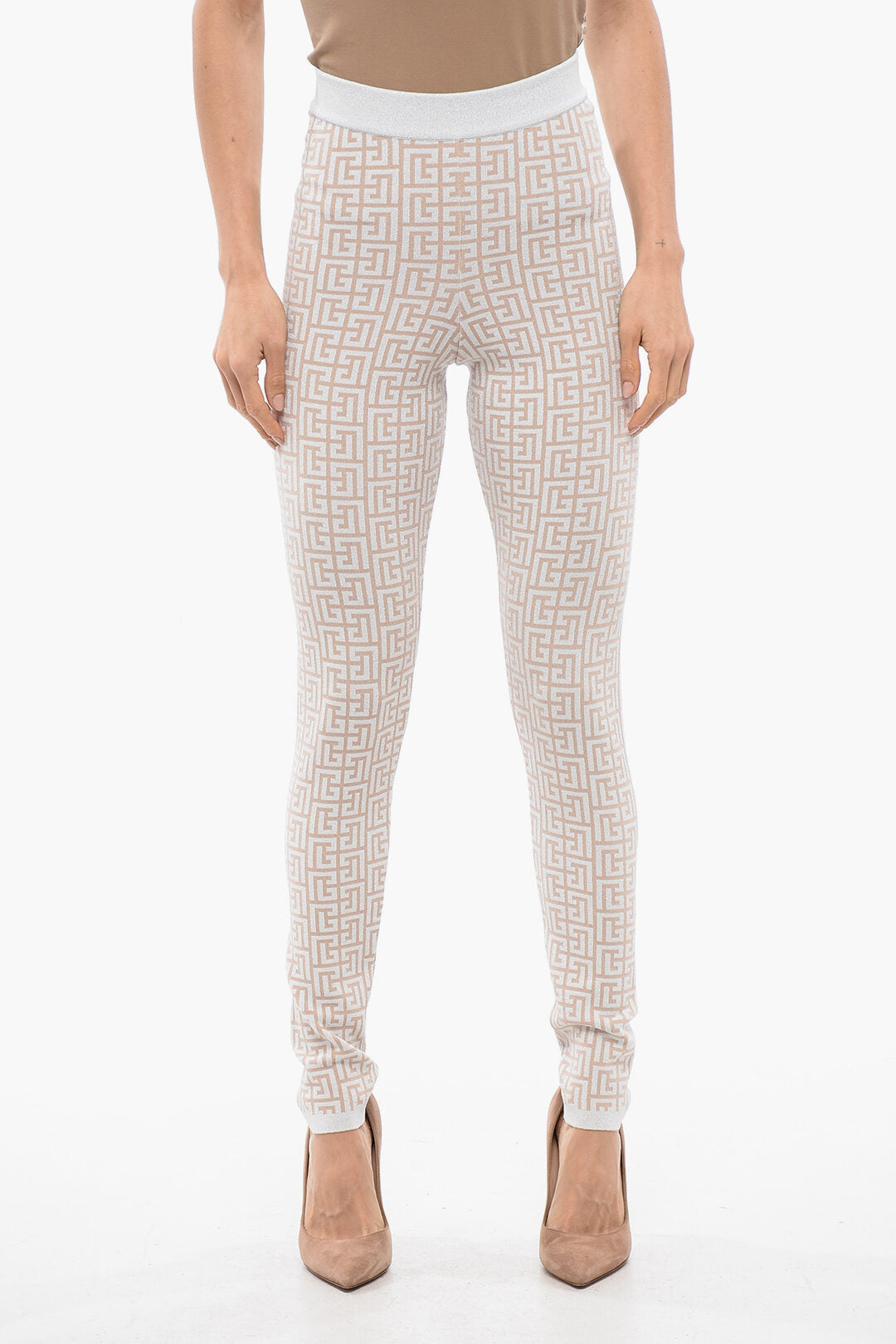 

Леггинсы Balmain с блестками и монограммой, черный