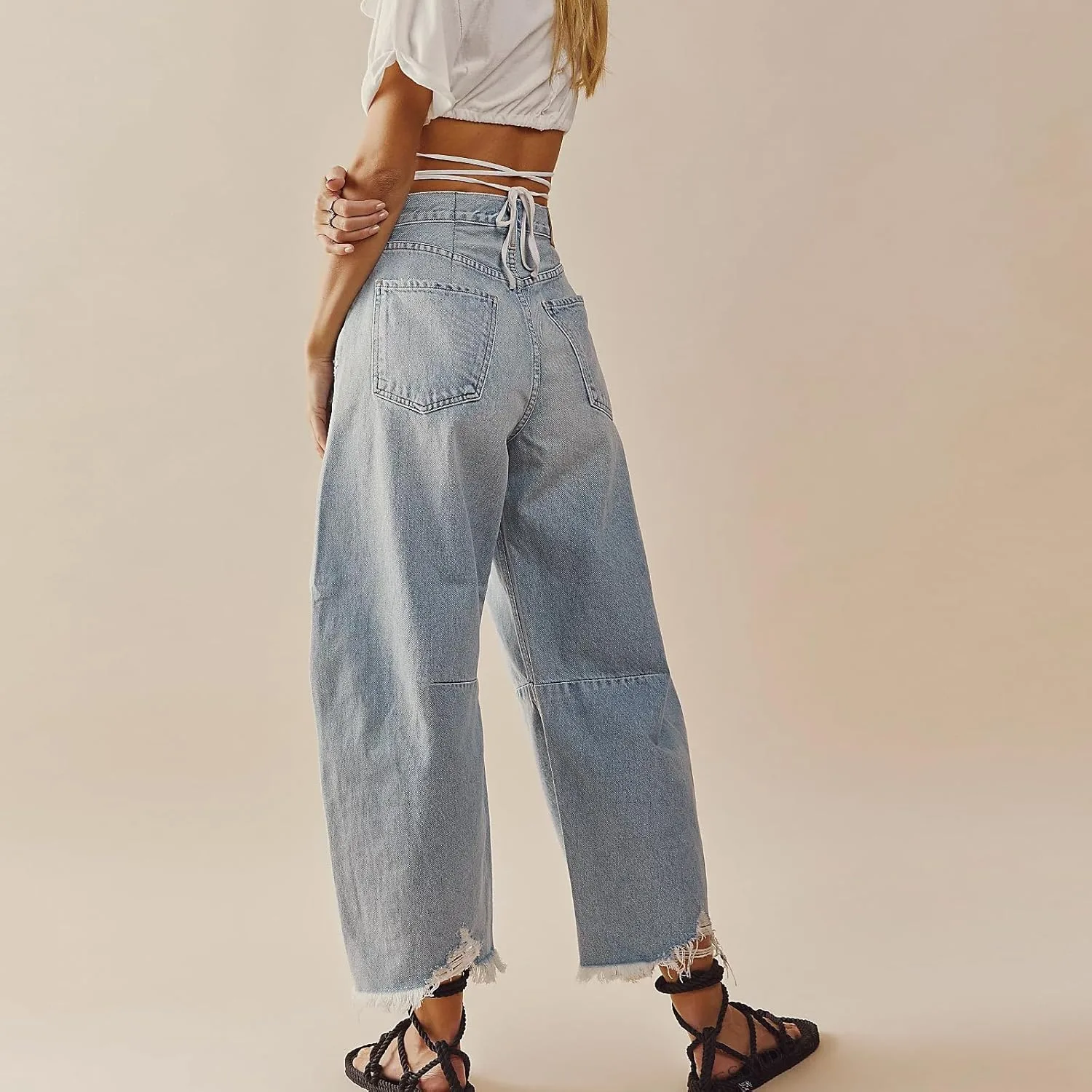 Женские джинсы baggy wide leg, high waist, cropped — фото 2