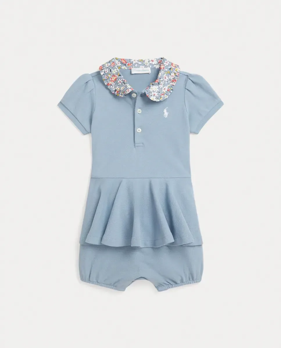 Боди для девочки из пике с воротником контрастного цвета Polo Ralph Lauren, индиго
