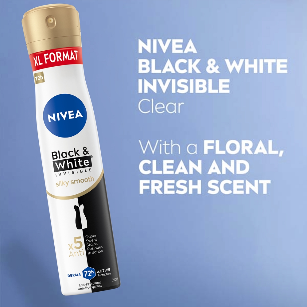 Черно-Белый невидимый шелковистый спрей-антиперспирант для женщин Nivea, 200 мл — фото 4
