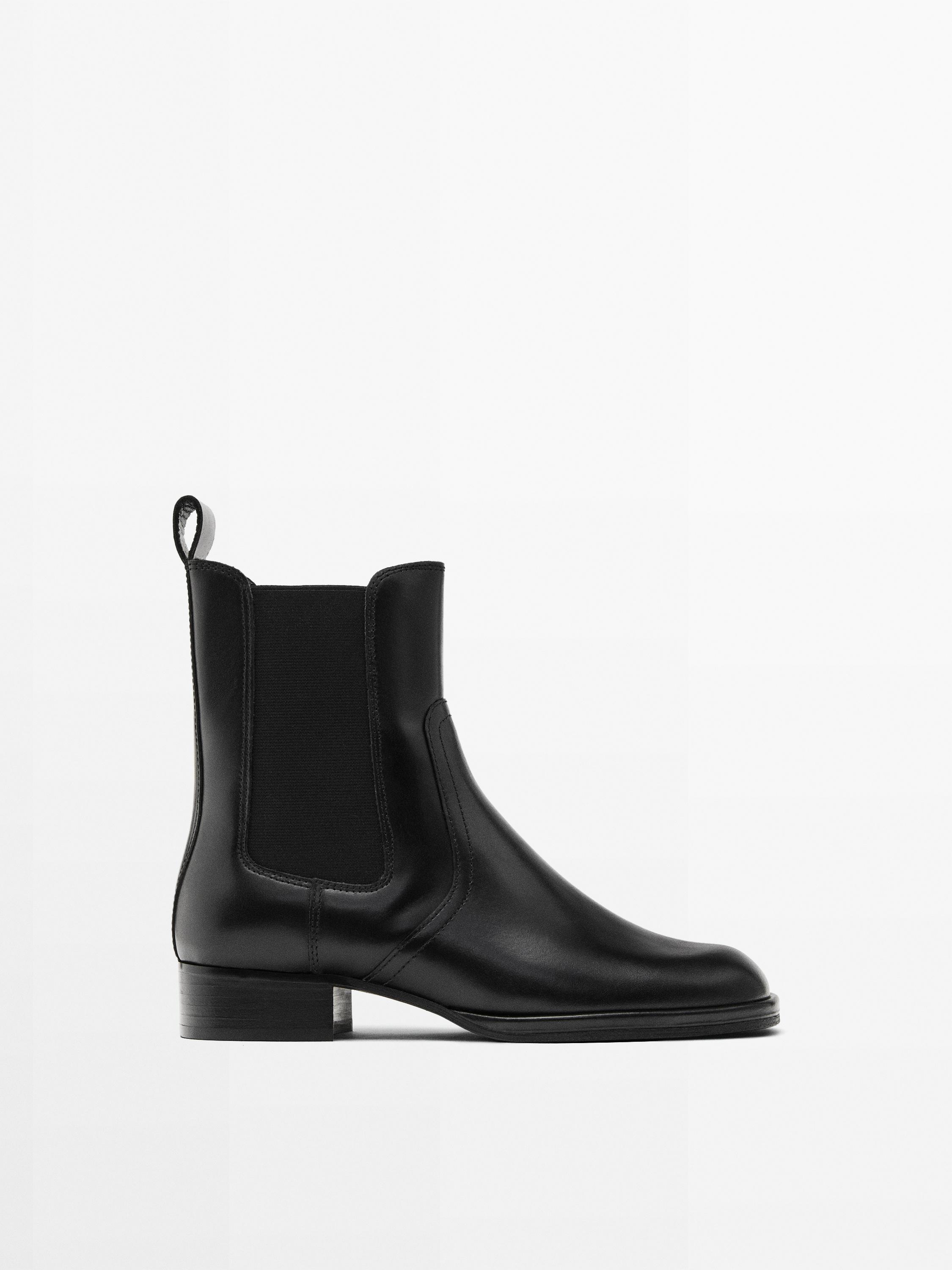 Ботильоны из кожи на плоской подошве Massimo Dutti, черный