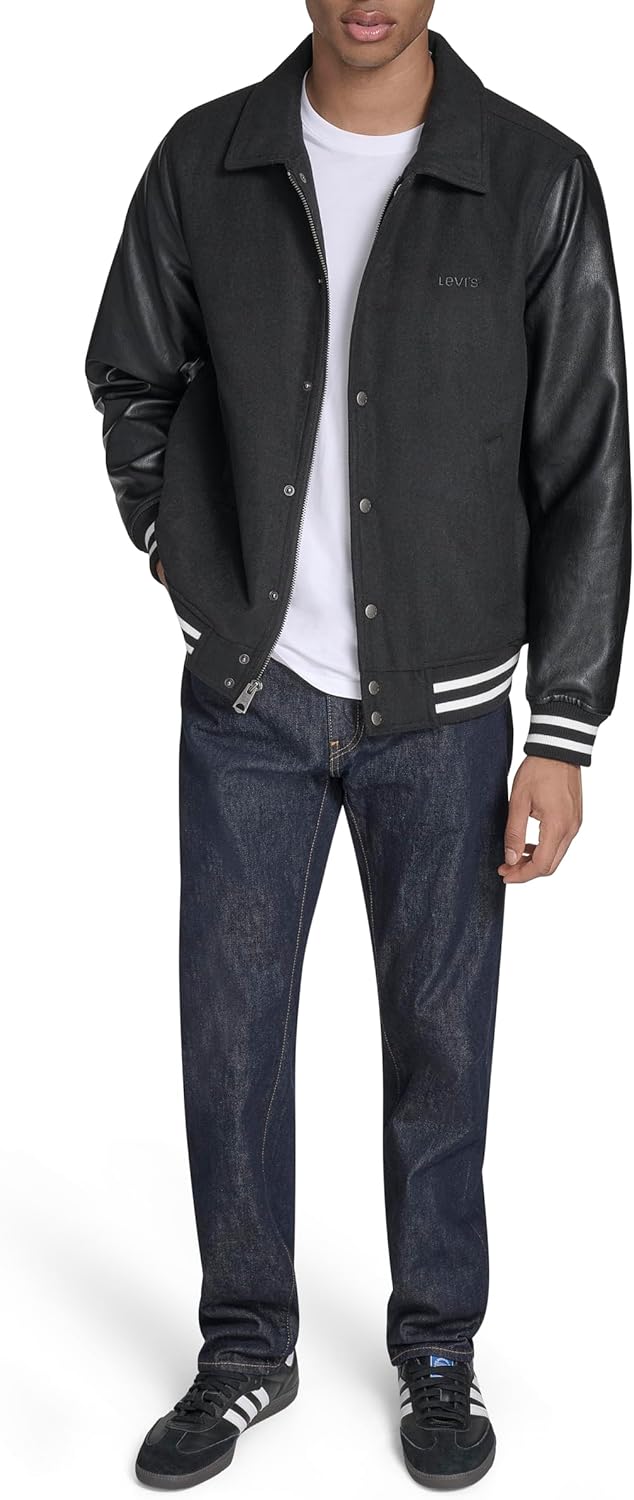 Мужская университетская куртка Levi's Letterman смешанной расцветки, Black Laydown Collar — фото 2