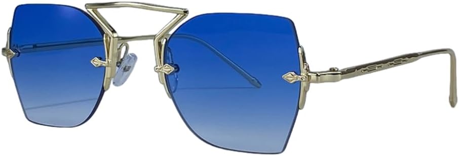 

Винтажные солнцезащитные очки в металлической оправе без оправы для женщин, роскошные классические очки в стиле стимпанк с многоугольными линзами, модные солнцезащитные очки для улицы UUPTTPL, C5doubleblue