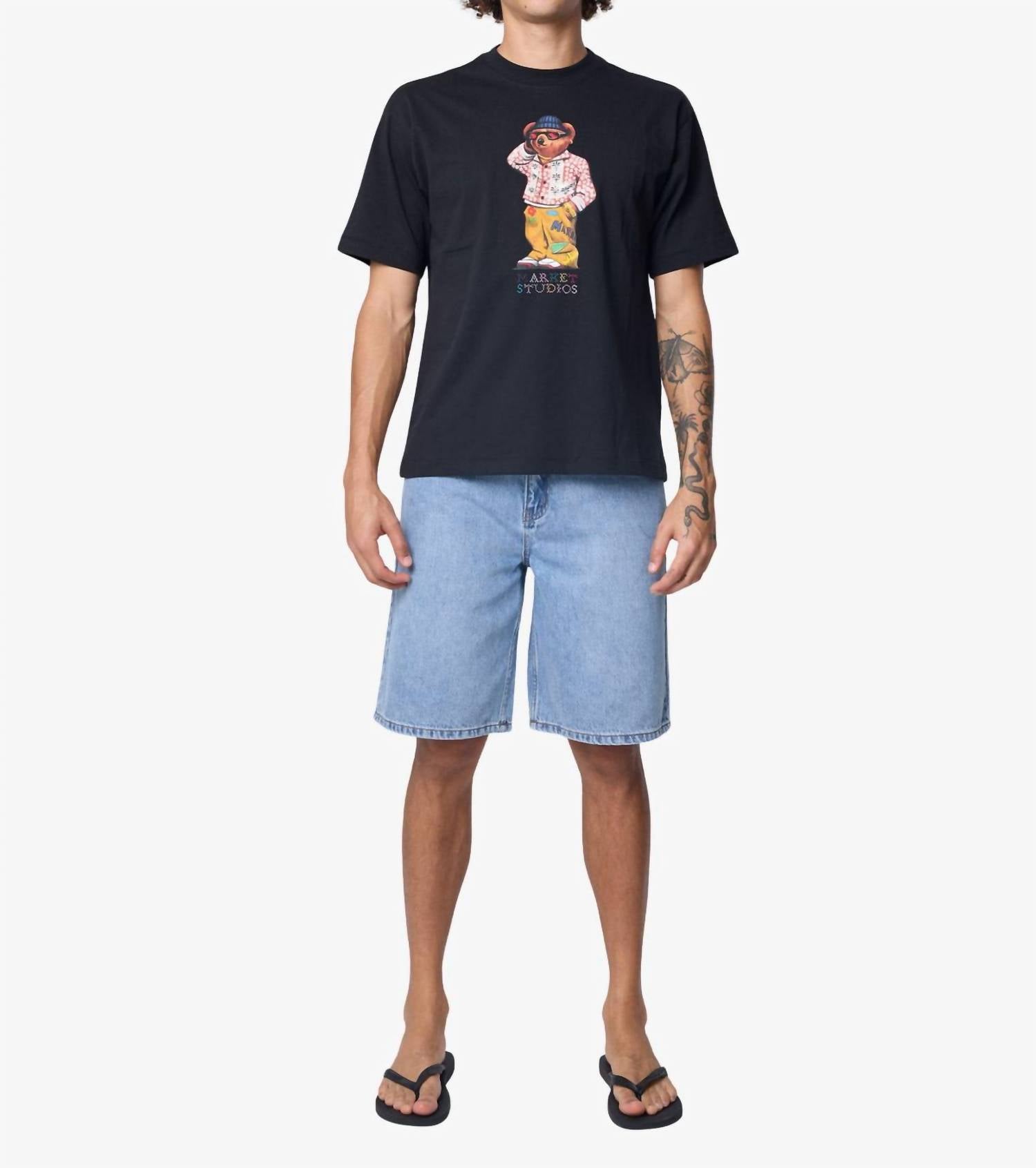 

MARKET Футболка Folk Fitted Bear в пиратском черном цвете, Черный, MARKET Футболка Folk Fitted Bear в пиратском черном цвете