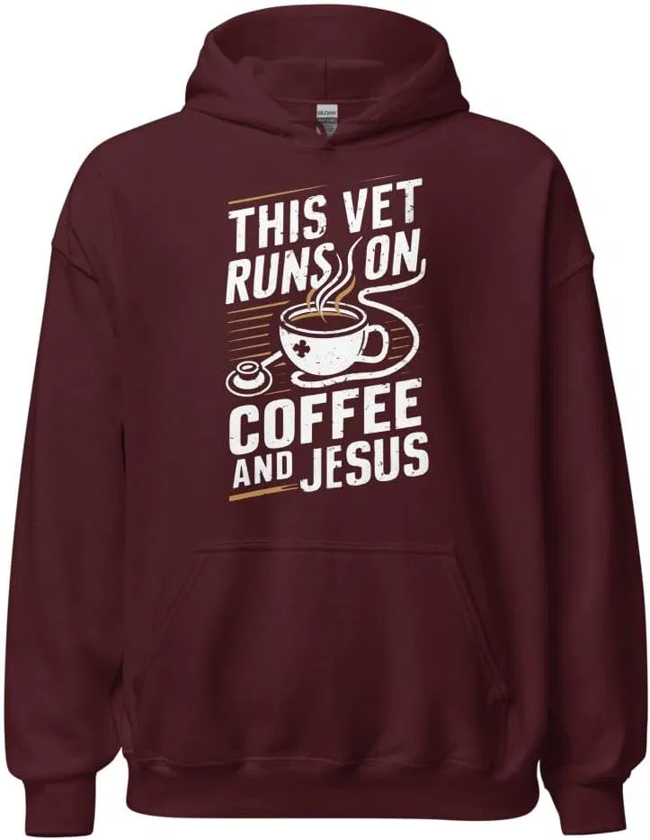 Христианская толстовка унисекс для ветеринаров: «Этот ветеринар живет кофе и Иисусом»