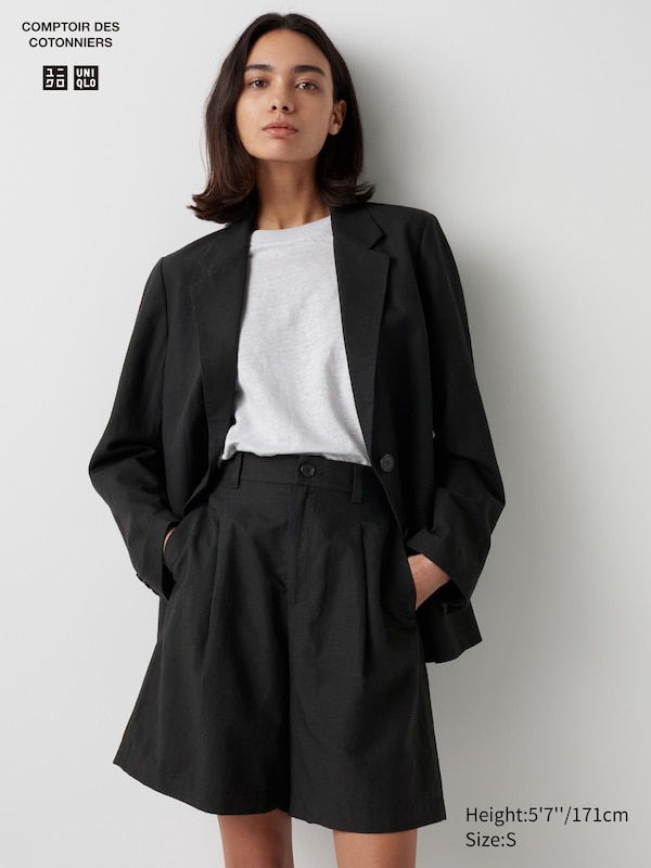 

Плиссированные шорты из льняной смеси Uniqlo, черный