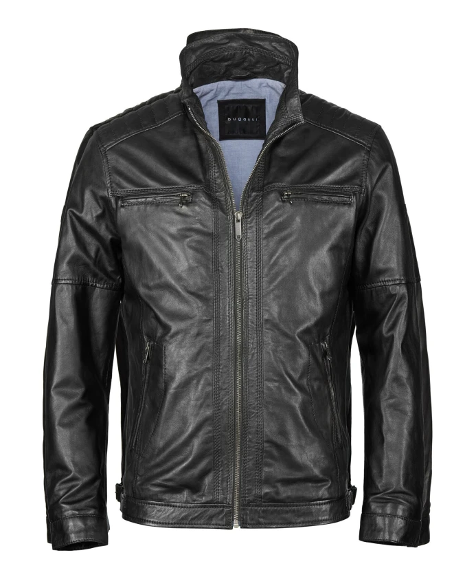 

Стильная кожаная куртка с аппликацией в виде логотипа. Bugatti, черный