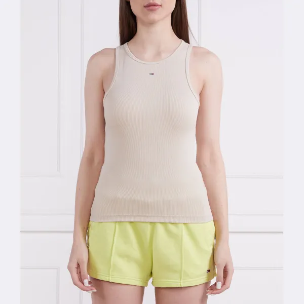Топ tjw Essential в рубчик, облегающий крой Tommy Hilfiger, бежевый