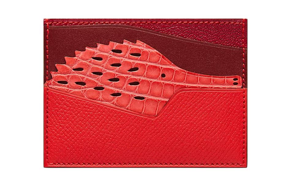 

HERMES Кожаный картхолдер из телячьей кожи Mysore козьей кожи крокодиловой кожи в тёплых красных тонах для женщин
