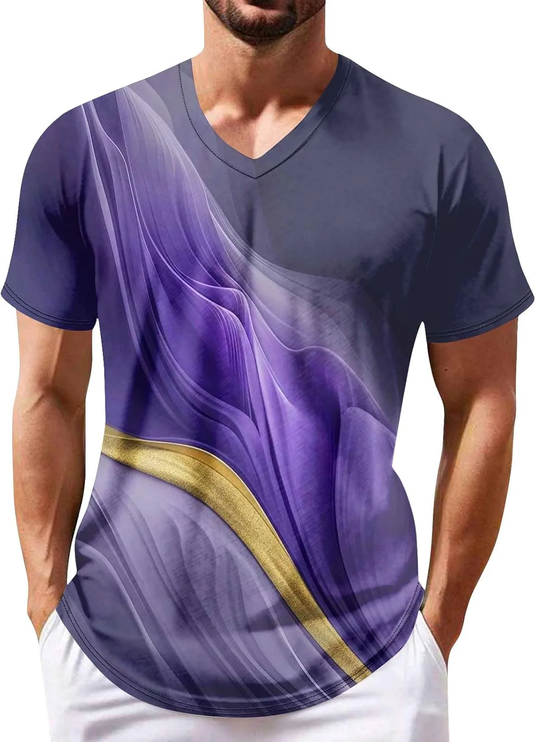 

Футболка Ymosrh мужская летняя с принтом, V-образный вырез, размеры S-3XL