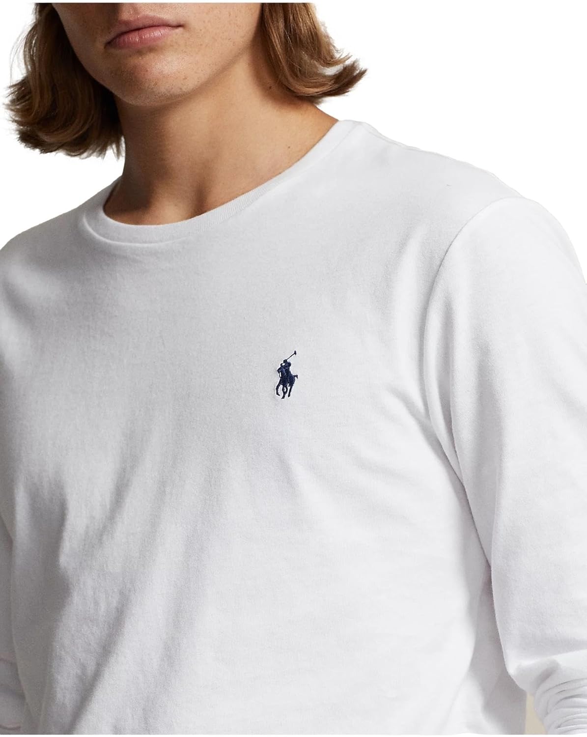 Мужская футболка POLO RALPH LAUREN Classic Fit Soft Touch с длинным рукавом, Ralph Lauren White — фото 4