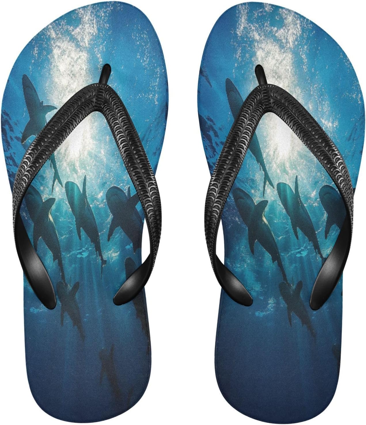 

Шлепанцы с изображением акулы, солнца и океана, пляжные резиновые шлепанцы с противоскользящей подошвой для мужчин и женщин, летняя обувь для прогулок Sinestour, Shark Sunlight Ocean