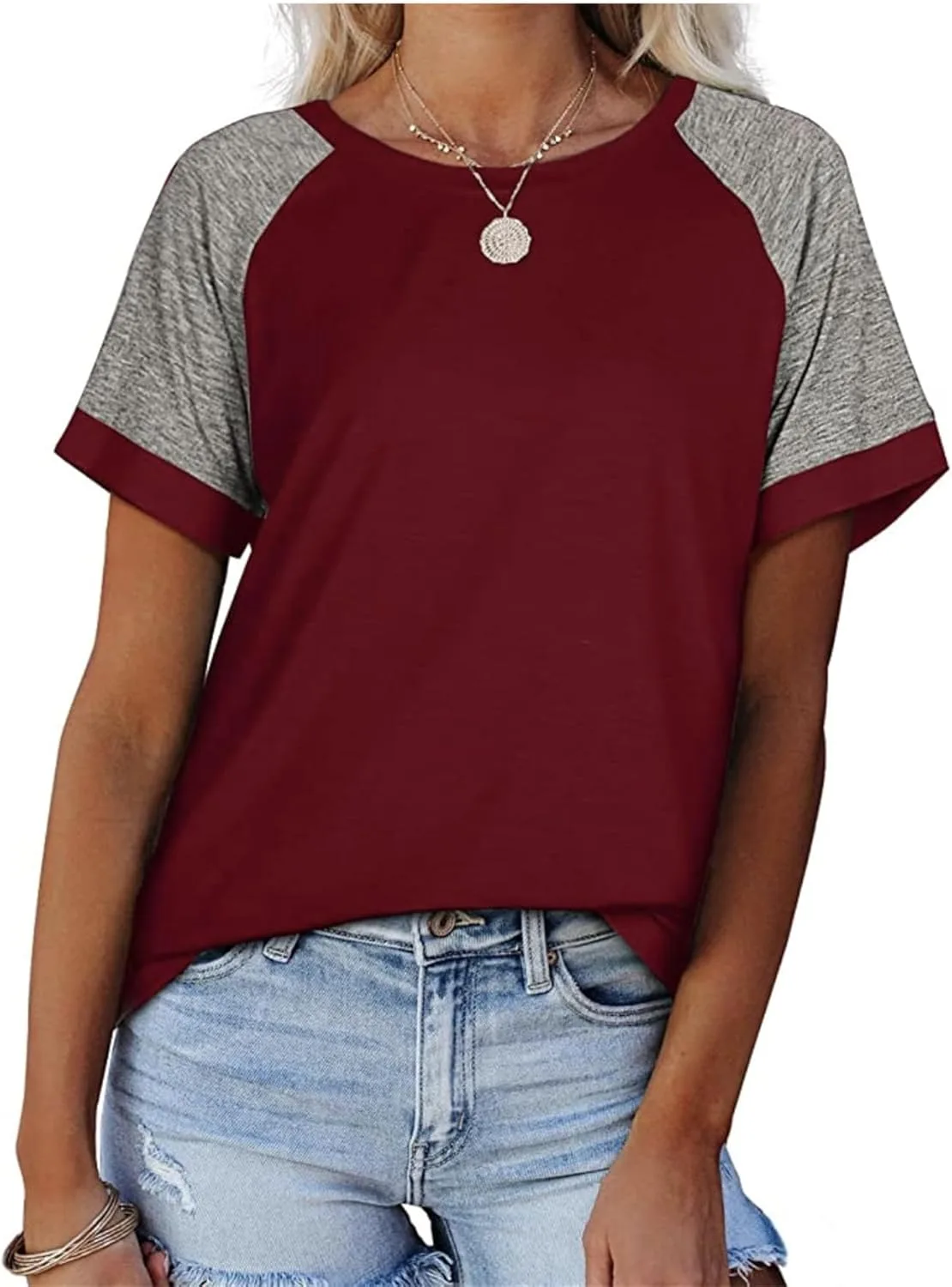 

Женская летняя футболка Raglan с коротким рукавом и цветными блоками