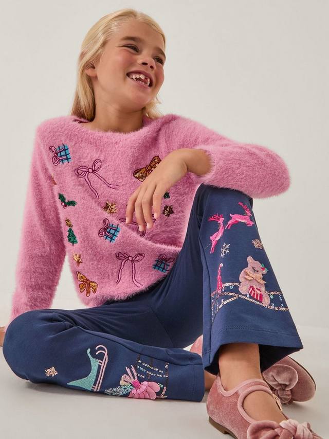 

Детский рождественский свитер с аппликацией и ворсом Monsoon, Pink