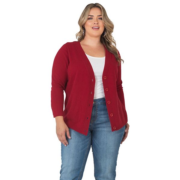 

Кардиган на пуговицах с длинным рукавом из кашемира Plus size Miss Halladay, Garnet