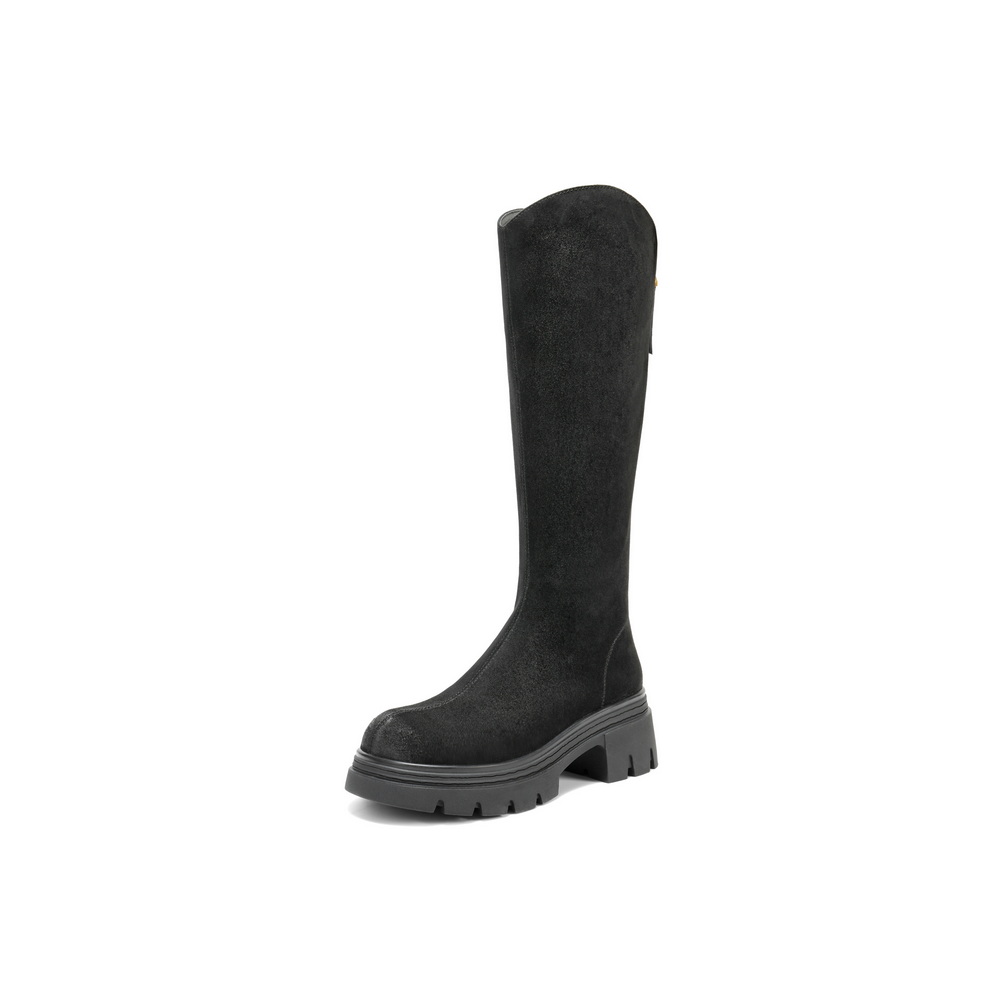 BELLE Высокие сапоги женские Coffee/Black — черная замша, цвет Black Suede — фото 2