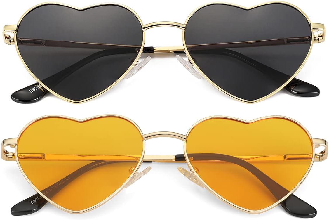 

Женские поляризованные солнцезащитные очки JOVAKIT в форме сердца, модный стиль, металлическая оправа, линзы с защитой от УФ-излучения UV400, U3 Two Pack: (Gold/Grey + Gold/Orange)