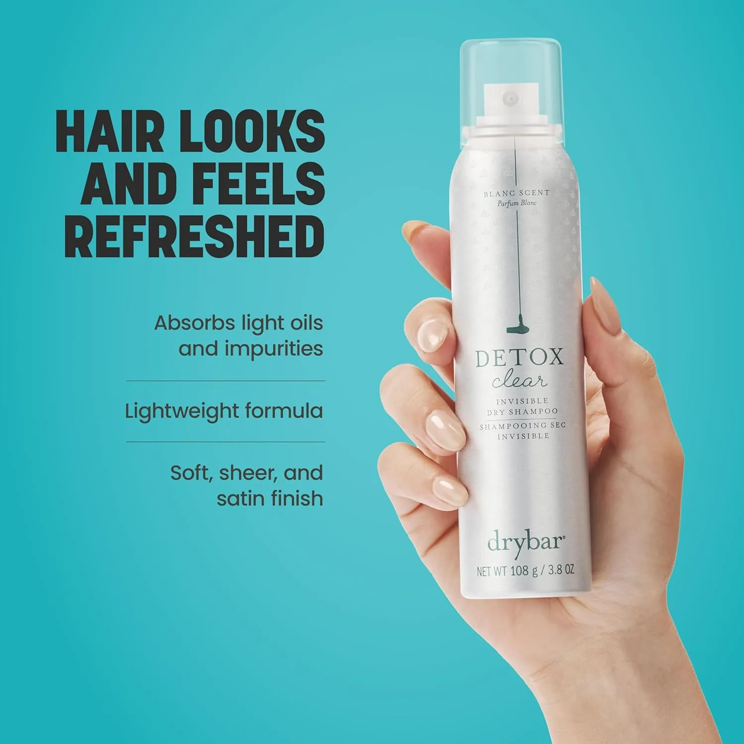 Drybar Detox Clear Invisible Dry Shampoo-спрей, поглощает легкие загрязнения, оставляет волосы чистыми и свежими с мягким финишем, для всех типов волос, аромат Blanc, 3,8 унции — фото 3