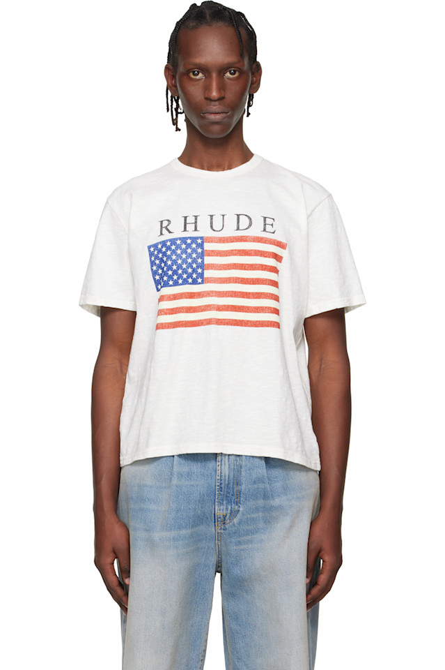 

Rhude Футболка Off-White с изображением флага США, выполненная в технике фактурной ткани