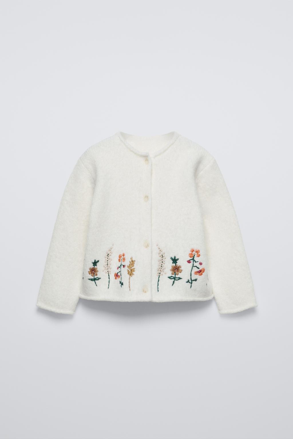 

Вязаный кардиган с цветочной вышивкой ZARA, экрю