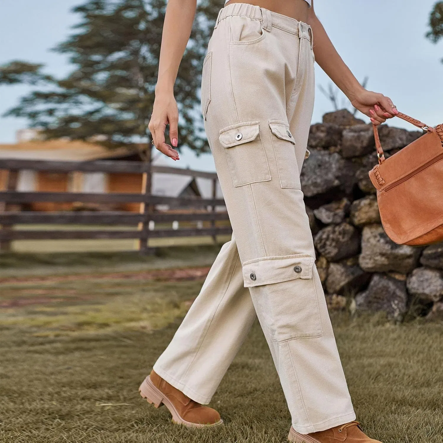 Джинсы карго с множеством карманов, Straight Leg Bootcut, A01_khaki — фото 4