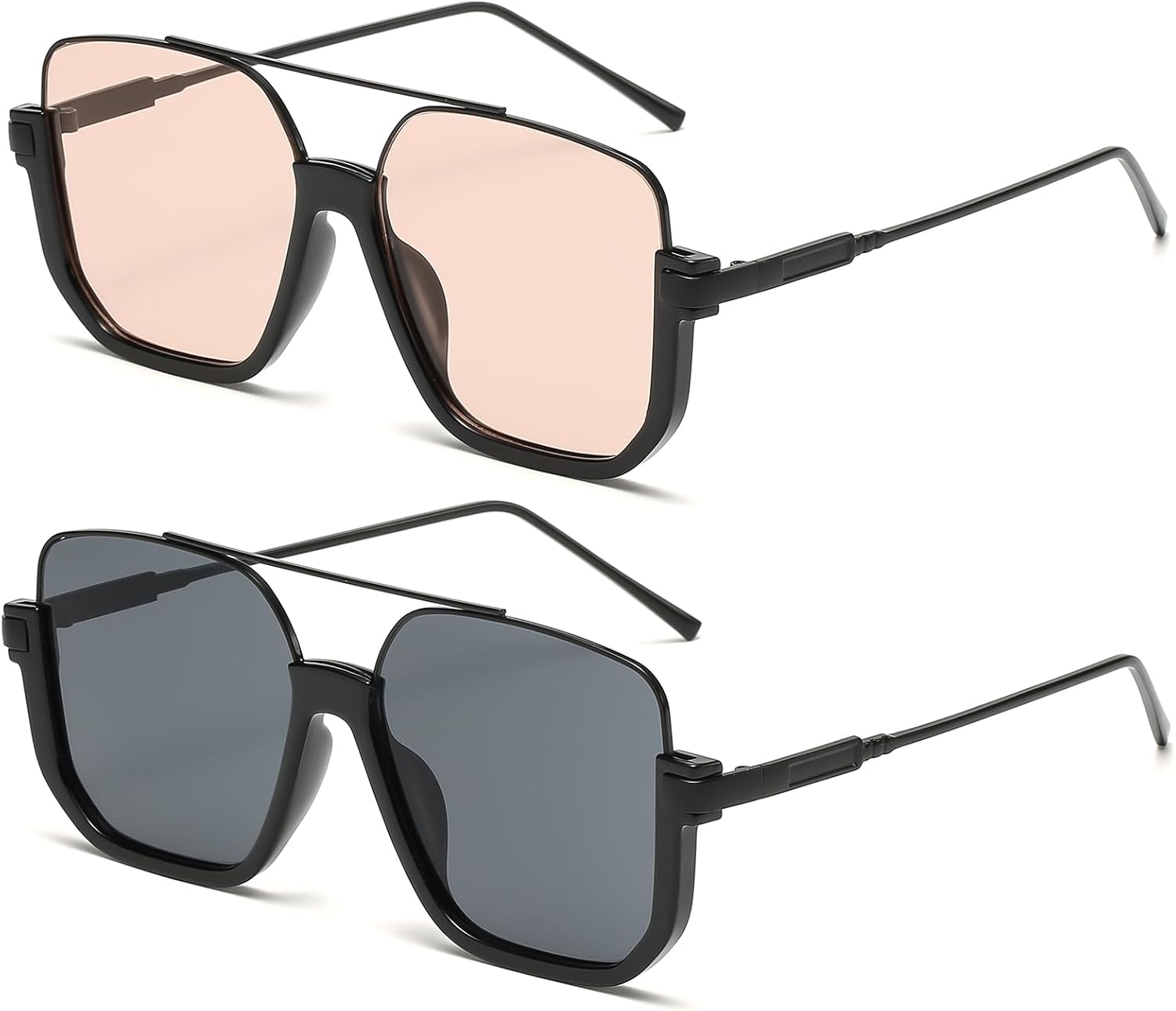 

Винтажные квадратные солнцезащитные очки-авиаторы большого размера для женщин и мужчин, полуободковые, в стиле 70-х. Стильные и модные FLJMRAVER, B1* Black / Champagne + Black / Black