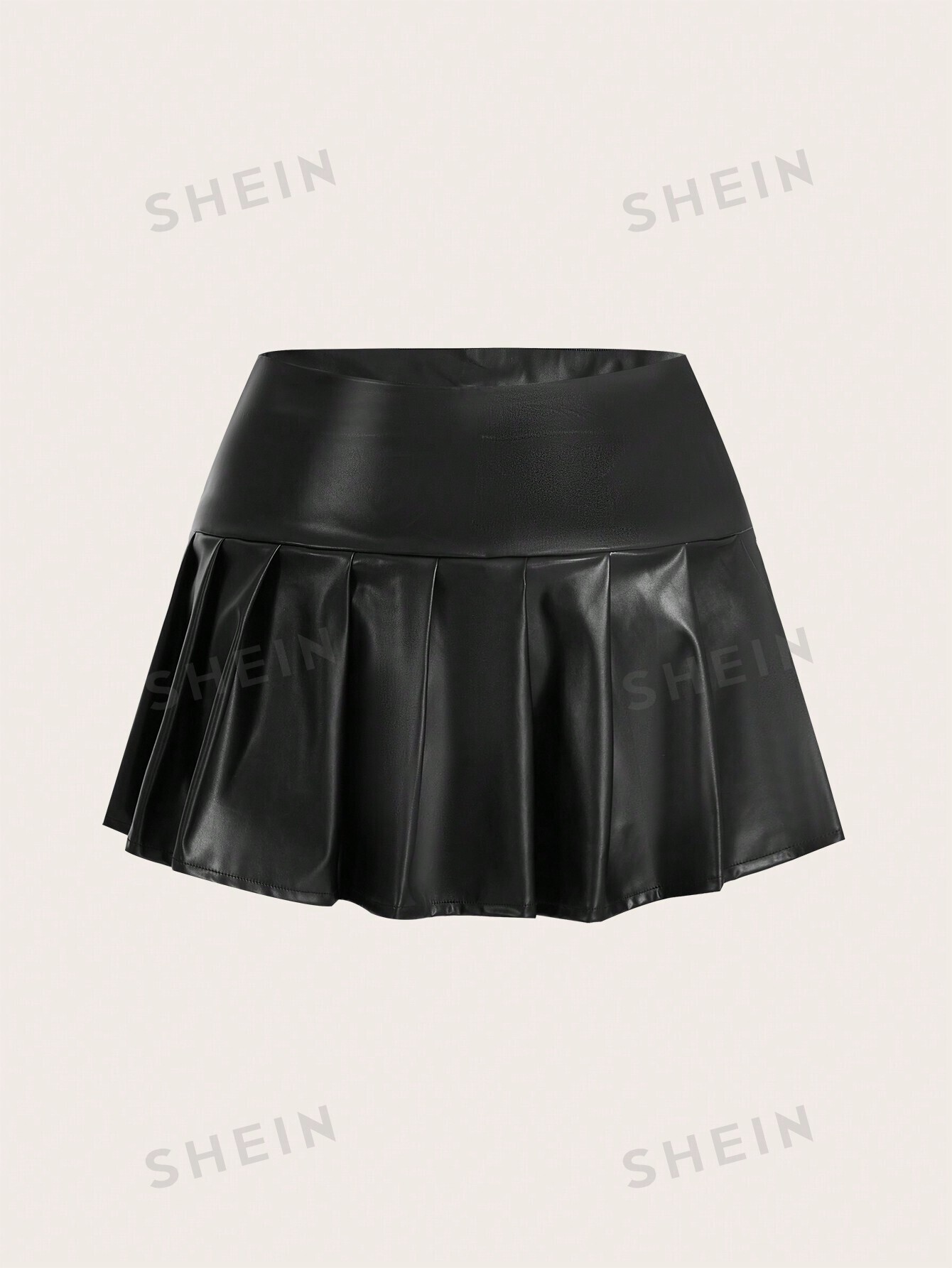 

EZwear Плюс размер плиссированная юбка из искусственной кожи Shein, черный