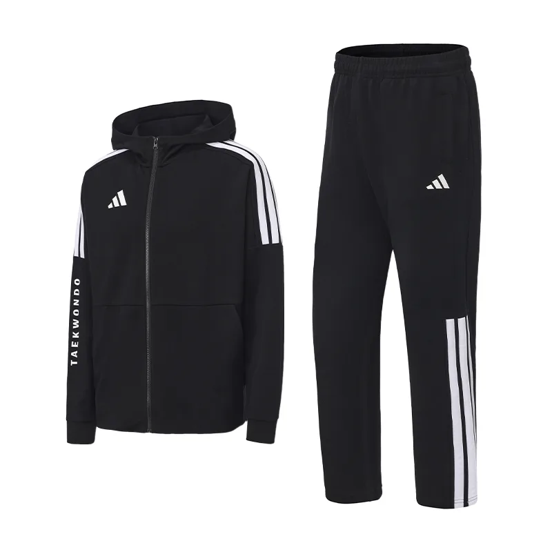 Повседневная спортивная одежда унисекс Adidas, Set (Black and White Hoodie Top+Black and White Straight Fit Pants)