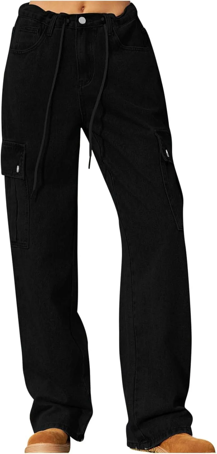 

Женские карго джинсы широкие с завязками