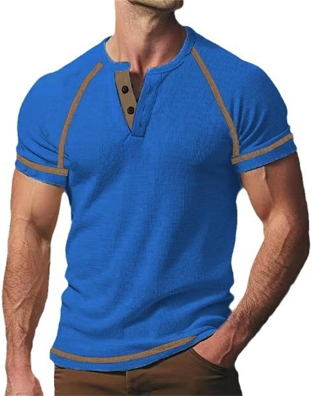 

Мужская футболка Henley в стиле ретро, потертая, облегающая, легкая для лета CHXLQQX