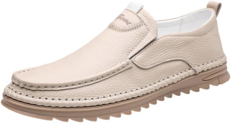 

Мужские кожаные туфли без каблука - легкие и удобные, с противоскользящей резиновой подошвой, для деловой встречи, повседневной носки и использования на улице Fusecottc, белый