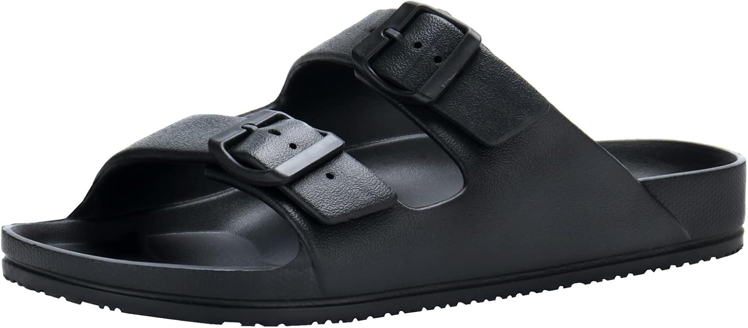 

Мужские шлепанцы Temi, регулируемые, на скольжение, летние пляжные и для бассейна EVA, с двойной пряжкой, легкие, водонепроницаемые, удобные для ванной, домашние плоские тапочки для мужчин, черный