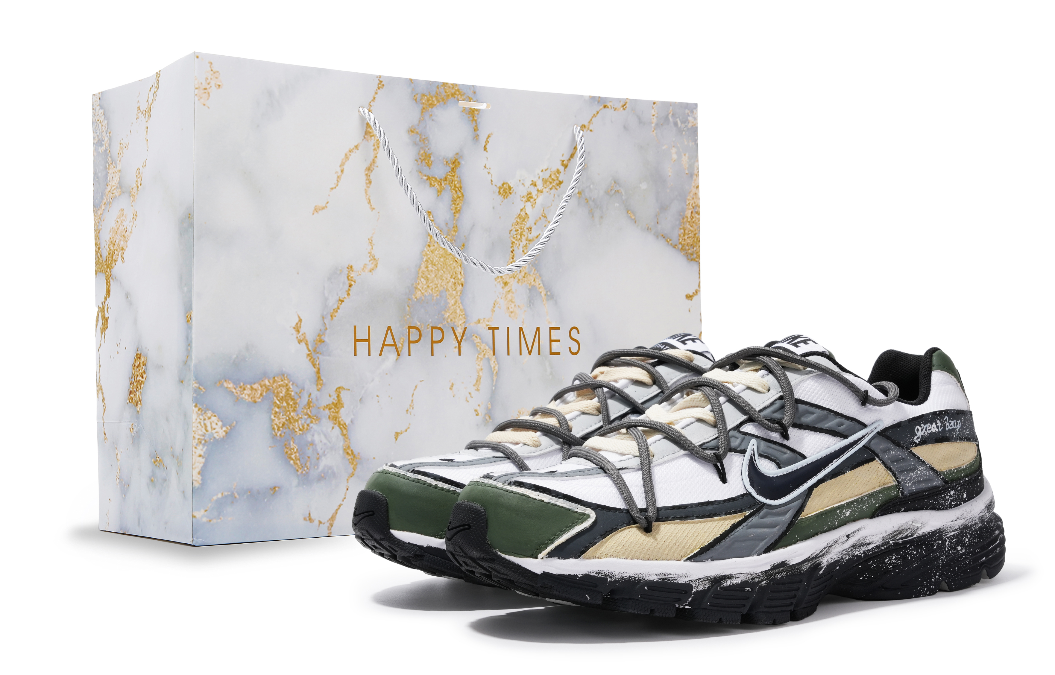 

Nike Кроссовки Initiator для бега по городу, износостойкие, низкие, мужские, белые, серо-зеленые