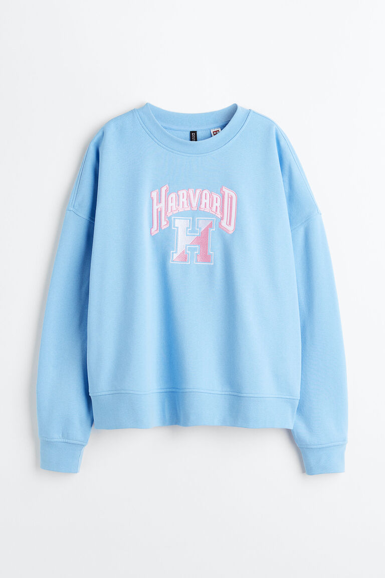 

Свитшот H&M оверсайз с вышивкой, голубой