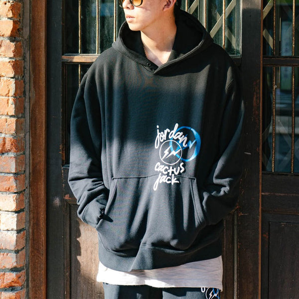 Толстовка Air Jordan x Travis Scott x Fragment Cartoon Printing Hoodie 'Black White', черный — фото 3