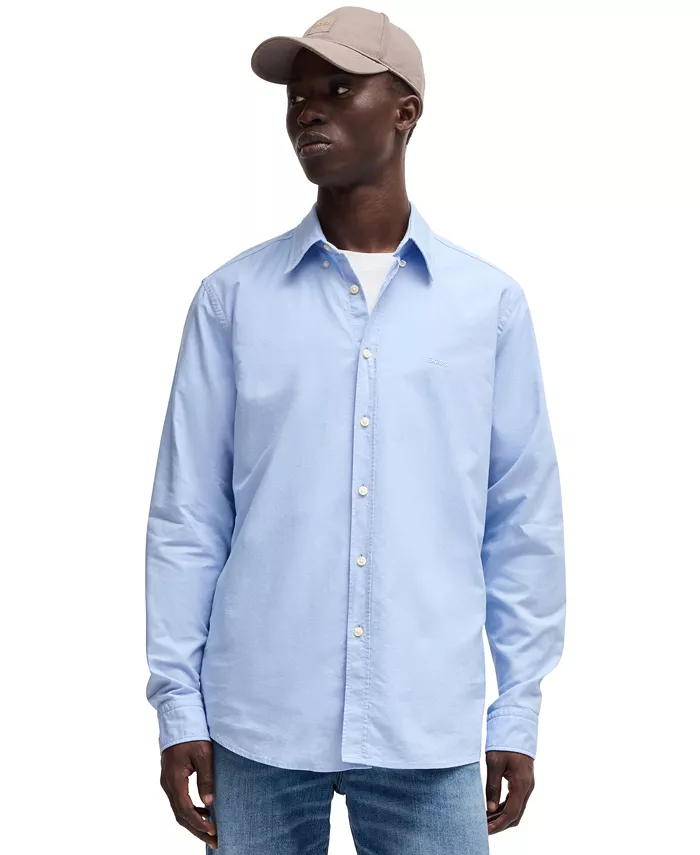 

Мужская классическая рубашка на пуговицах Regular-Fit Hugo Boss, синий