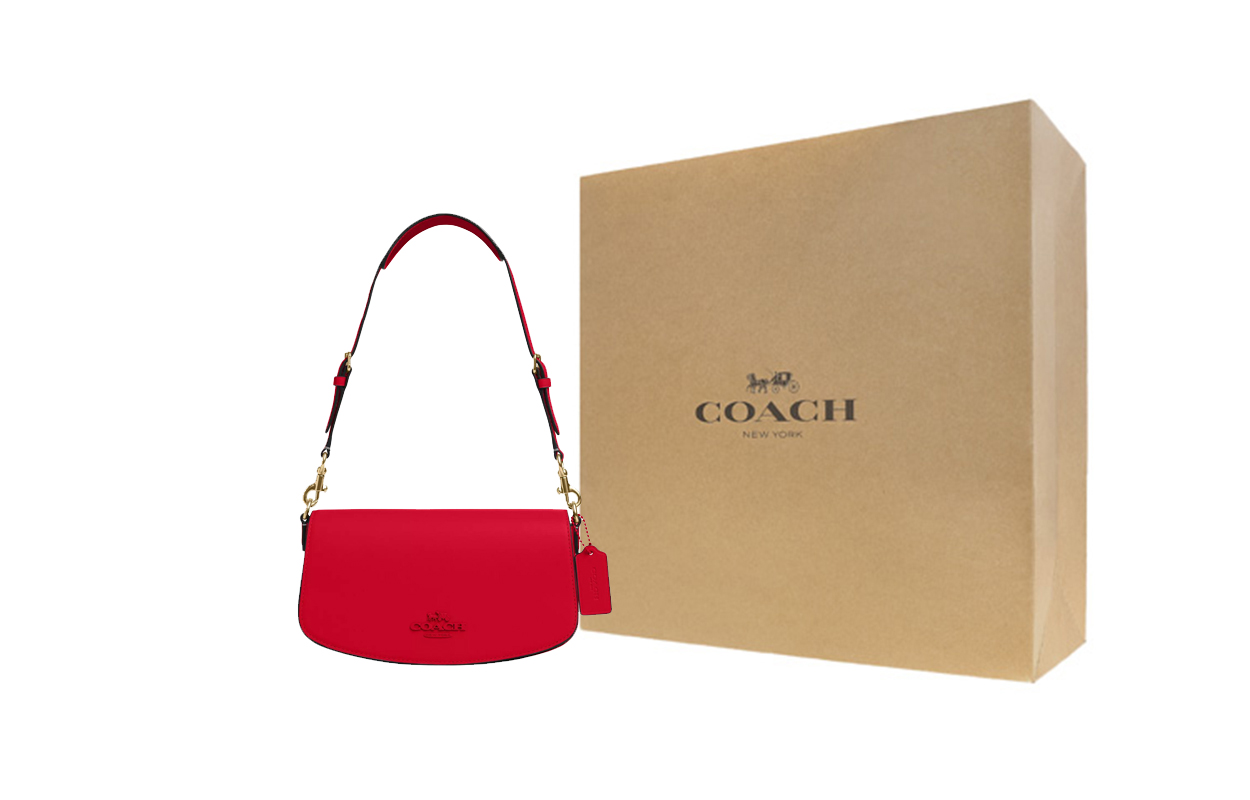 

COACH Нежная кожаная сумка через плечо среднего размера женская красная