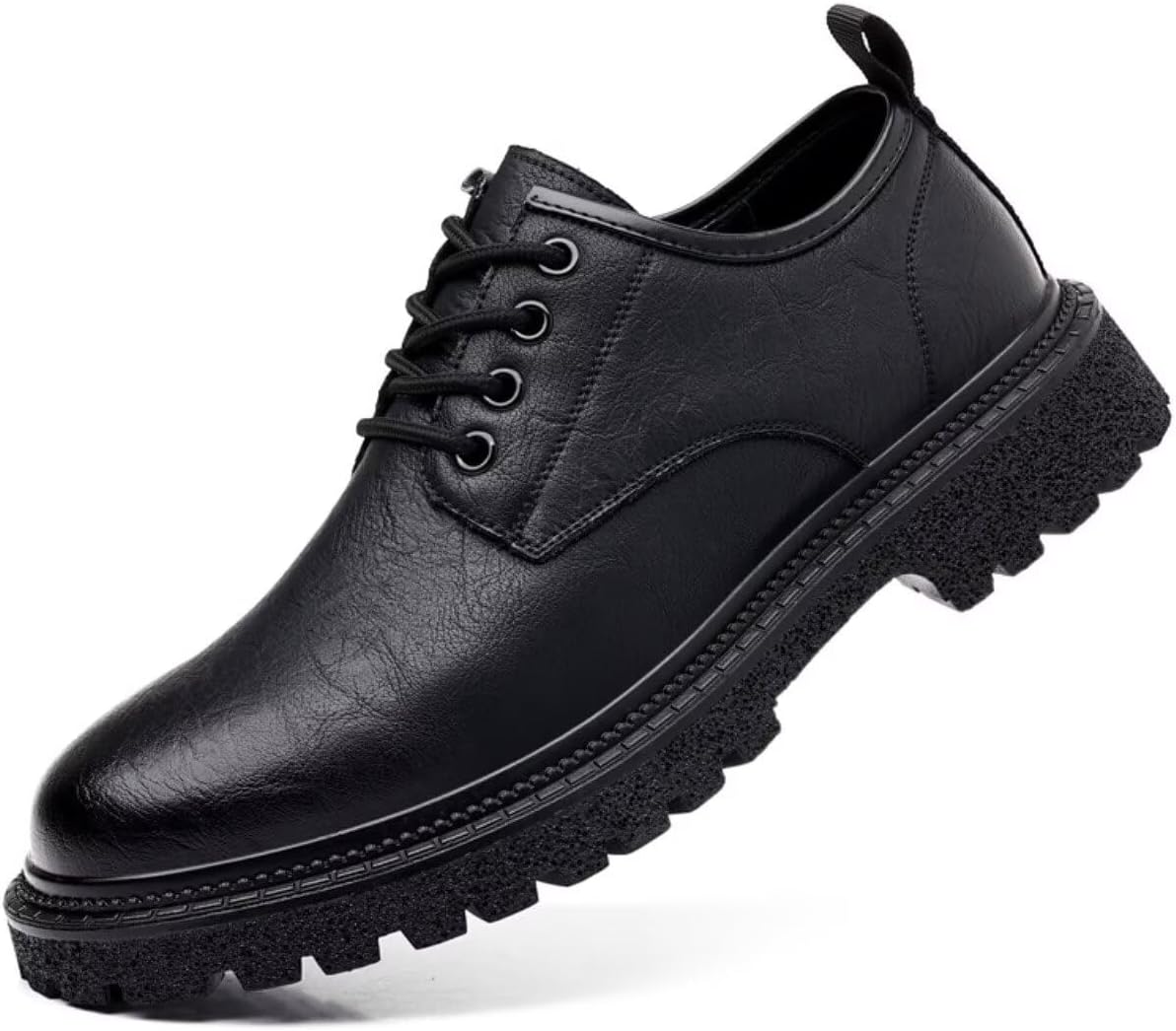 

Мужские кожаные оксфорды на шнуровке с платформой, винтажные, повседневные, с круглым носком, противоскользящие, мягкие, деловые, формальные туфли Fxishone, черный