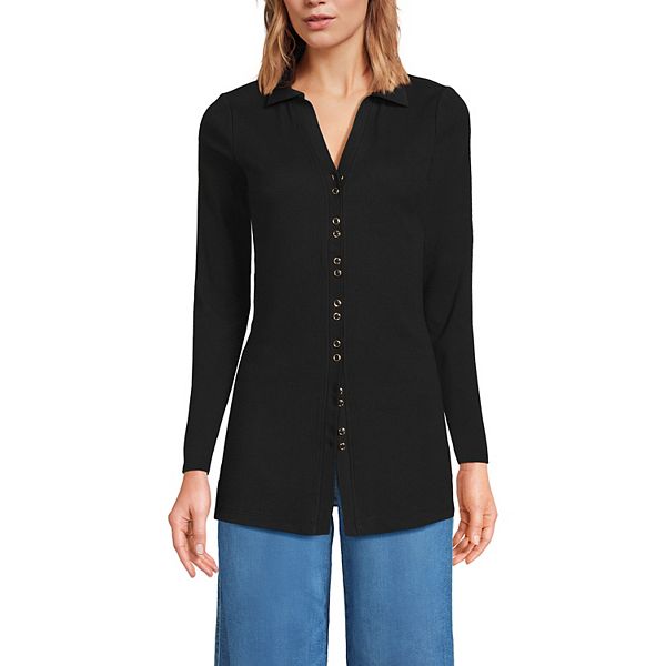 

Туника Petite с длинным рукавом и застежкой на пуговицы Lands' End, Black, Черный, Туника Petite с длинным рукавом и застежкой на пуговицы Lands' End, Black
