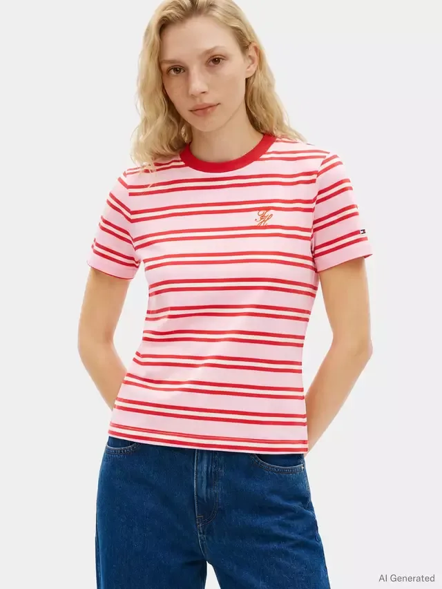 Футболка с логотипом Script Logo Stripe, розовая, в стиле фейерверка Tommy Hilfiger