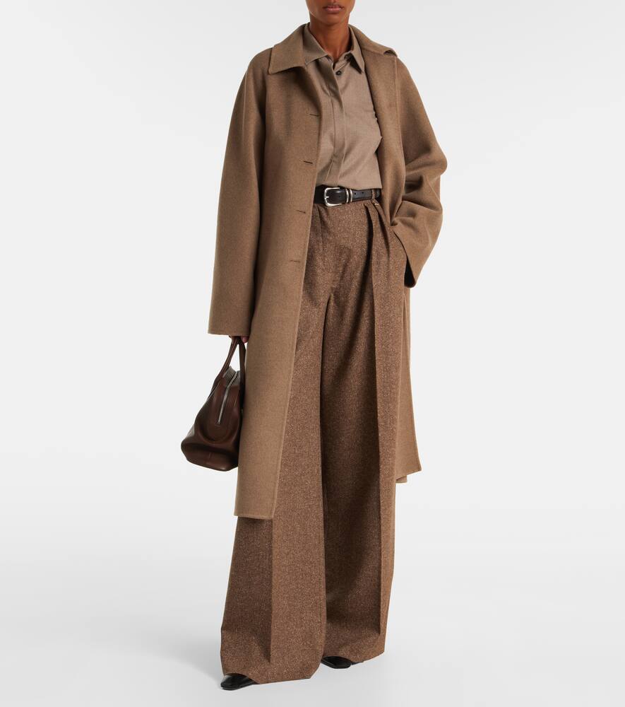 Брюки брава с широкими штанинами из смеси шерсти и шелка Max Mara, Cuoio — фото 2