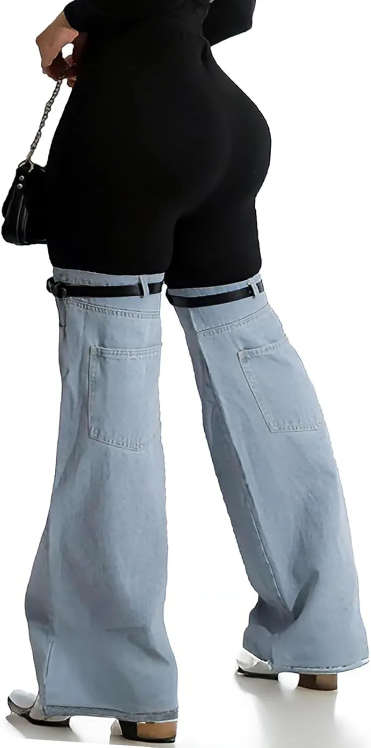 

Nihsatin женские брюки-клеш с контрастными вставками и высокой посадкой